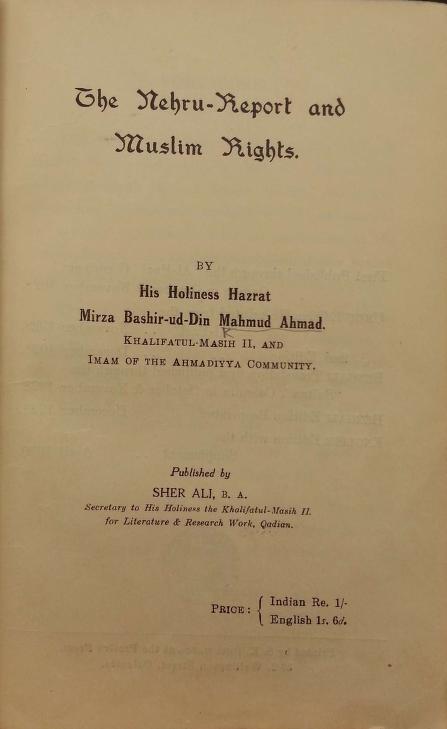 The Nehru Report and Muslim Rights – Mirza Bashirudding ra